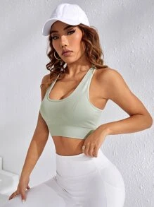 Yoga Trendy Sujetador deportivo con abertura de espalda nadador con bolsillo para teléfono - verde menta - Ver 5