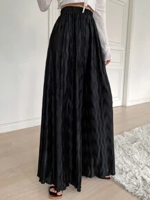 DAZY 高腰褶皺寬腿褲 - 黑色 - 查看 4