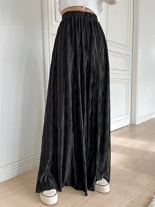 DAZY 高腰褶皺寬腿褲 - 黑色 - 查看 5