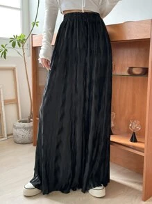 DAZY 高腰褶皺寬腿褲 - 黑色 - 查看 7