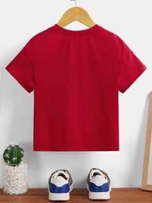 SHEIN Toddler Boys Letter & Cartoon Graphic Drop Shoulder Tee - Burgundy - View 2
