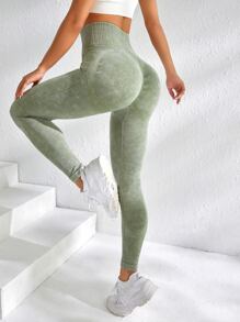 Yoga Basic Quần Leggings Thể thao Nữ màu trơn - Màu xanh Bạc hà - Xem 1