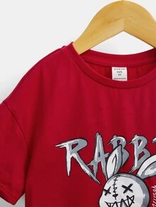SHEIN Toddler Boys Letter & Cartoon Graphic Drop Shoulder Tee - Burgundy - View 4