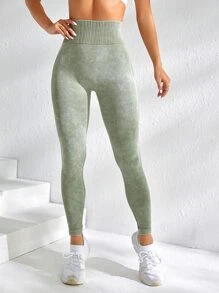 Yoga Basic Quần Leggings Thể thao Nữ màu trơn - Màu xanh Bạc hà - Xem 2