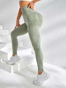 Yoga Basic Quần Leggings Thể thao Nữ màu trơn - Màu xanh Bạc hà - Xem 5