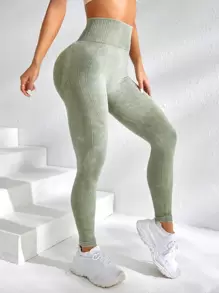 Yoga Basic Quần Leggings Thể thao Nữ màu trơn - Màu xanh Bạc hà - Xem 6