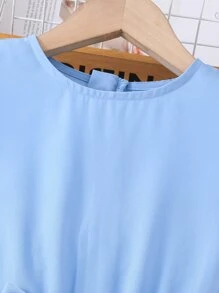 Tween Girl Ruffle Trim Jumpsuit - Baby Blue - View 3