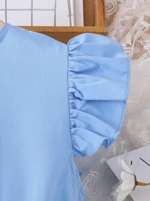 Tween Girl Ruffle Trim Jumpsuit - Baby Blue - View 4