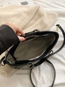 Minimalist Double Handle Square Bag - Black - View 4