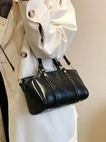Minimalist Double Handle Square Bag - Black - View 5