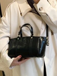 Minimalist Double Handle Square Bag - Black - View 6