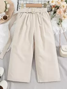 Toddler Girls Solid Straight Leg Trousers - Khaki - View 1