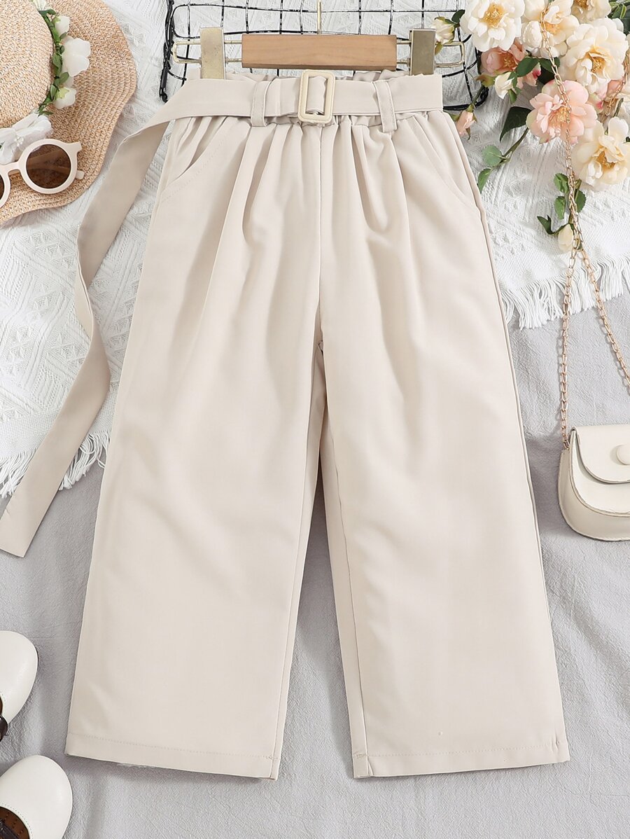 Toddler Girls Solid Straight Leg Trousers - Khaki - View 1