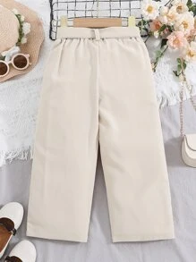 Toddler Girls Solid Straight Leg Trousers - Khaki - View 2