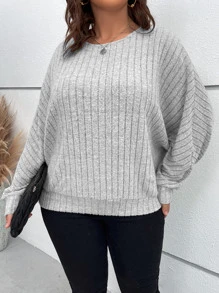 SHEIN LUNE Plus Tie Back Batwing Sleeve Sweatshirt - Light Grey - View 2