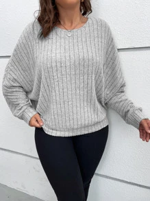 SHEIN LUNE Plus Tie Back Batwing Sleeve Sweatshirt - Light Grey - View 4