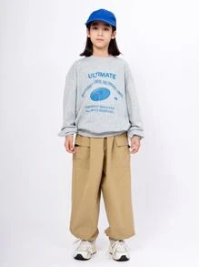 Chicos Sudadera con estampado de slogan de hombros caídos - Gris Claro - Ver 3