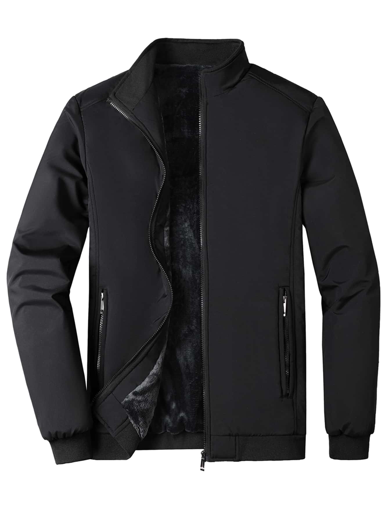 Manfinity Homme Men Zipper Front Teddy Lined Padded Coat Plain Husband Urban Warm Jacket