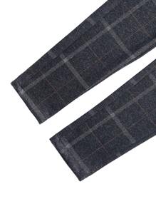 Men Plaid Zipper Fly Trousers - Black - View 5