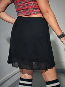 ROMWE Fairycore Plus Lettuce Trim Tulip Hem Skirt - Black - View 2