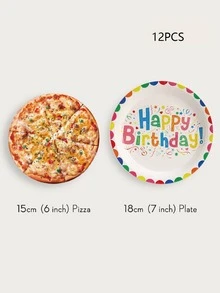 12pcs Slogan Graphic Disposable Plate - Multicolor - View 4