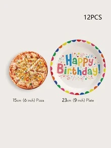 12pcs Slogan Graphic Disposable Plate - Multicolor - View 5