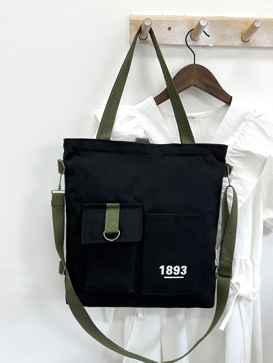 Túi Xách tay Nữ Lá thư Có thể điều chỉnh được Đôi tay cầm Mát mẻ - màu đen - Xem 1