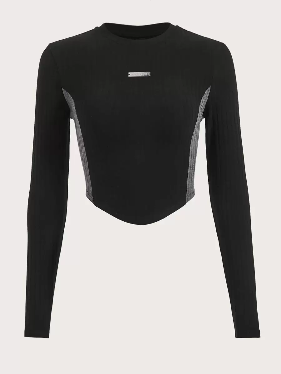 SHEIN EZwear Đen Chất rắn Đồ đan Ribbed Áo thun
