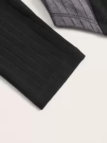 SHEIN EZwear Đen Chất rắn Đồ đan Ribbed Áo thun - màu đen - Xem 5