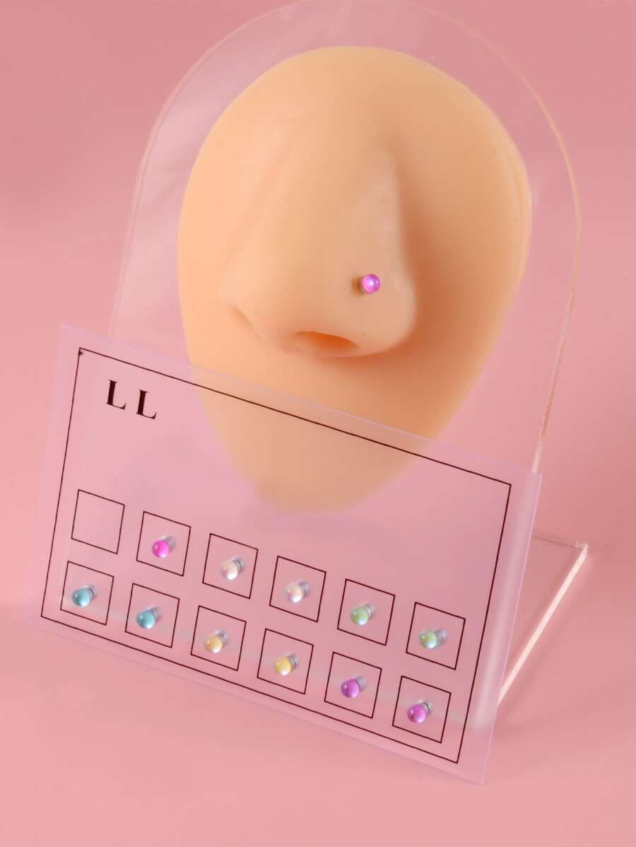 12入組/套不銹鋼,簡約風和時髦鼻環適合女士和男士,龐克穿孔,A時尚身體鏈禮品適用於任何場合 - 彩色 - 查看 1