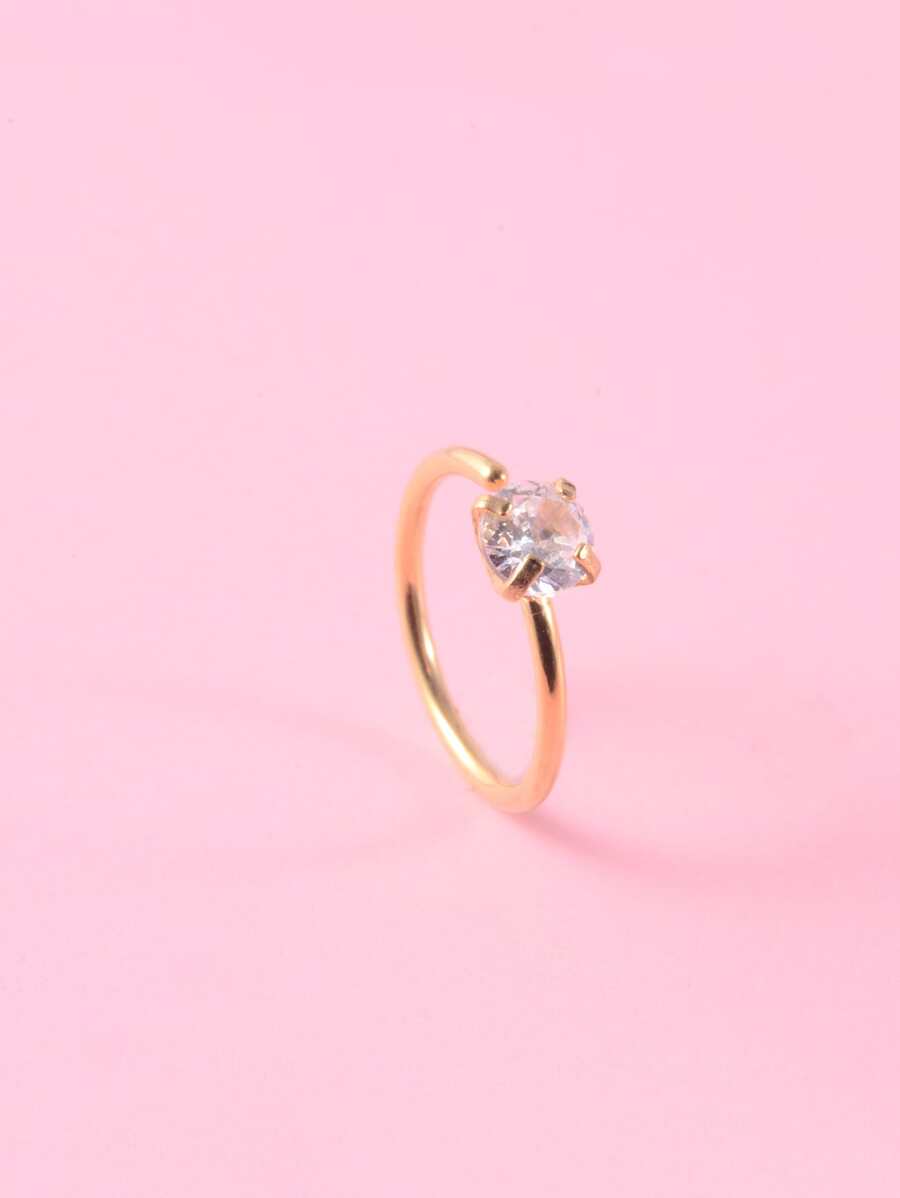 Cubic Zirconia Decor Nose Ring - Yellow Gold - View 1