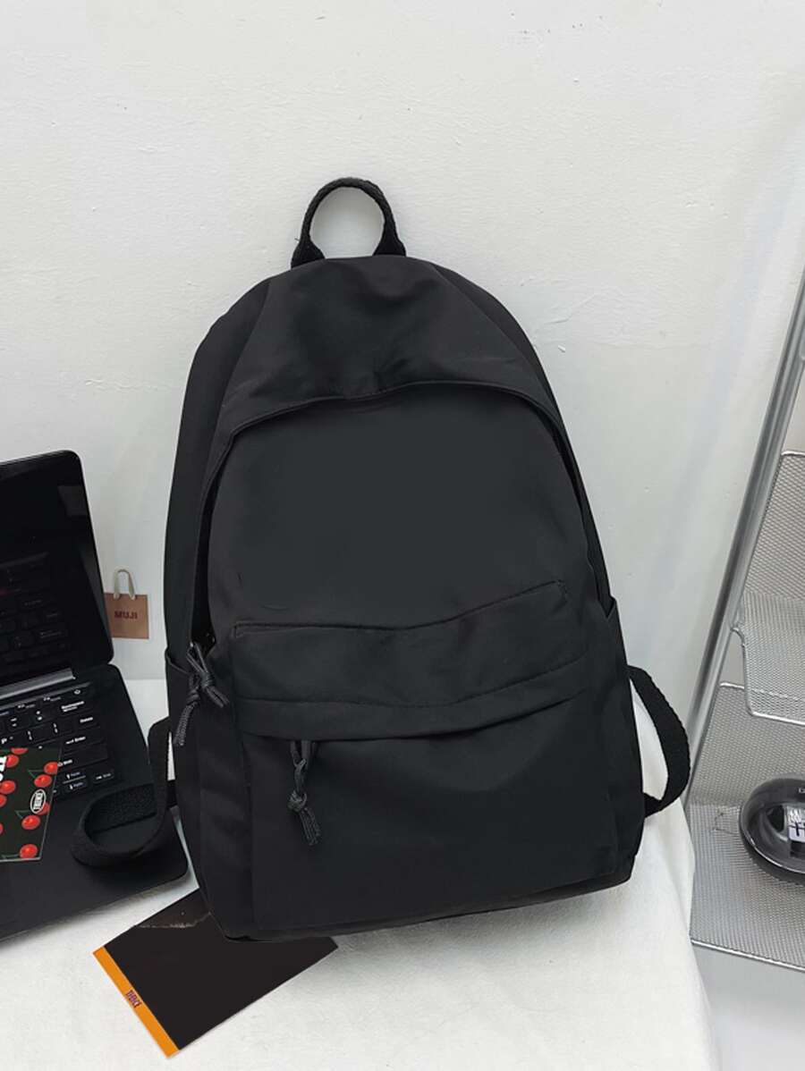 輕便商務休閒經典雙肩包，大容量，百搭，通勤，休閒，適合學生上課使用，多口袋，純色，適合青少年女生女大學生，菜鳥和白領，非常適合辦公室、學院、工作, 商務, 通勤, 戶外, 旅行, 郊遊 - 黑色 - 查看 1