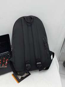 輕便商務休閒經典雙肩包，大容量，百搭，通勤，休閒，適合學生上課使用，多口袋，純色，適合青少年女生女大學生，菜鳥和白領，非常適合辦公室、學院、工作, 商務, 通勤, 戶外, 旅行, 郊遊 - 黑色 - 查看 2