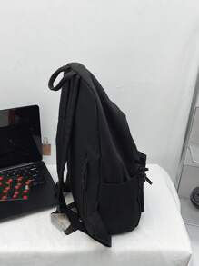 輕便商務休閒經典雙肩包，大容量，百搭，通勤，休閒，適合學生上課使用，多口袋，純色，適合青少年女生女大學生，菜鳥和白領，非常適合辦公室、學院、工作, 商務, 通勤, 戶外, 旅行, 郊遊 - 黑色 - 查看 4