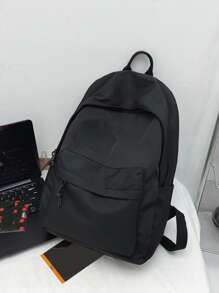 輕便商務休閒經典雙肩包，大容量，百搭，通勤，休閒，適合學生上課使用，多口袋，純色，適合青少年女生女大學生，菜鳥和白領，非常適合辦公室、學院、工作, 商務, 通勤, 戶外, 旅行, 郊遊 - 黑色 - 查看 5