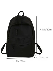 輕便商務休閒經典雙肩包，大容量，百搭，通勤，休閒，適合學生上課使用，多口袋，純色，適合青少年女生女大學生，菜鳥和白領，非常適合辦公室、學院、工作, 商務, 通勤, 戶外, 旅行, 郊遊 - 黑色 - 查看 6