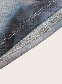 SHEIN ICON 大碼紮染一字肩短款網紗上衣 - 彩色 - 查看 5