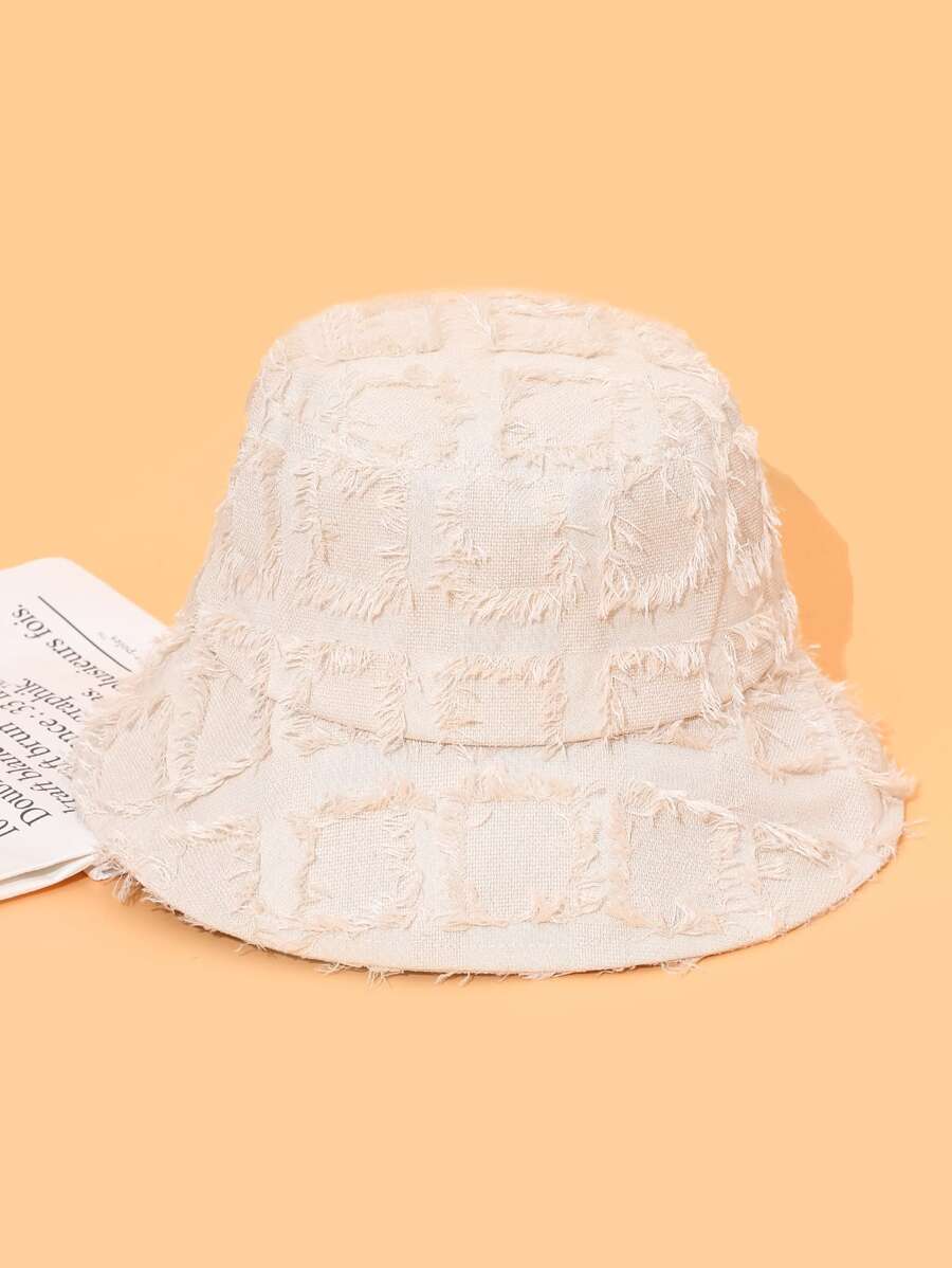 女士毛邊緣防曬時尚漁夫帽適用於戶外遊玩 - 杏色 - 查看 1