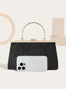 SIIZA閃閃發亮的閃爍，時尚優雅，精美飾皺細節的方形包晚禮服包，晚禮服包適合派對女孩，女士，非常適合派對，婚禮，舞會，宴會，是女士最好的禮物 - 黑色 - 查看 5