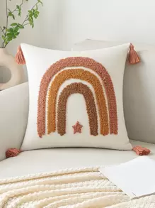 1pc Plush Star & Rainbow Pattern Decorative Cushion Cover With Tassels - Multicolor - View 1
