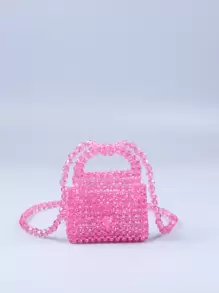 Túi khóa mini có tay cầm đính cườm acrylic, túi đeo chéo hoặc đeo vai - Màu Hồng baby - Xem 1