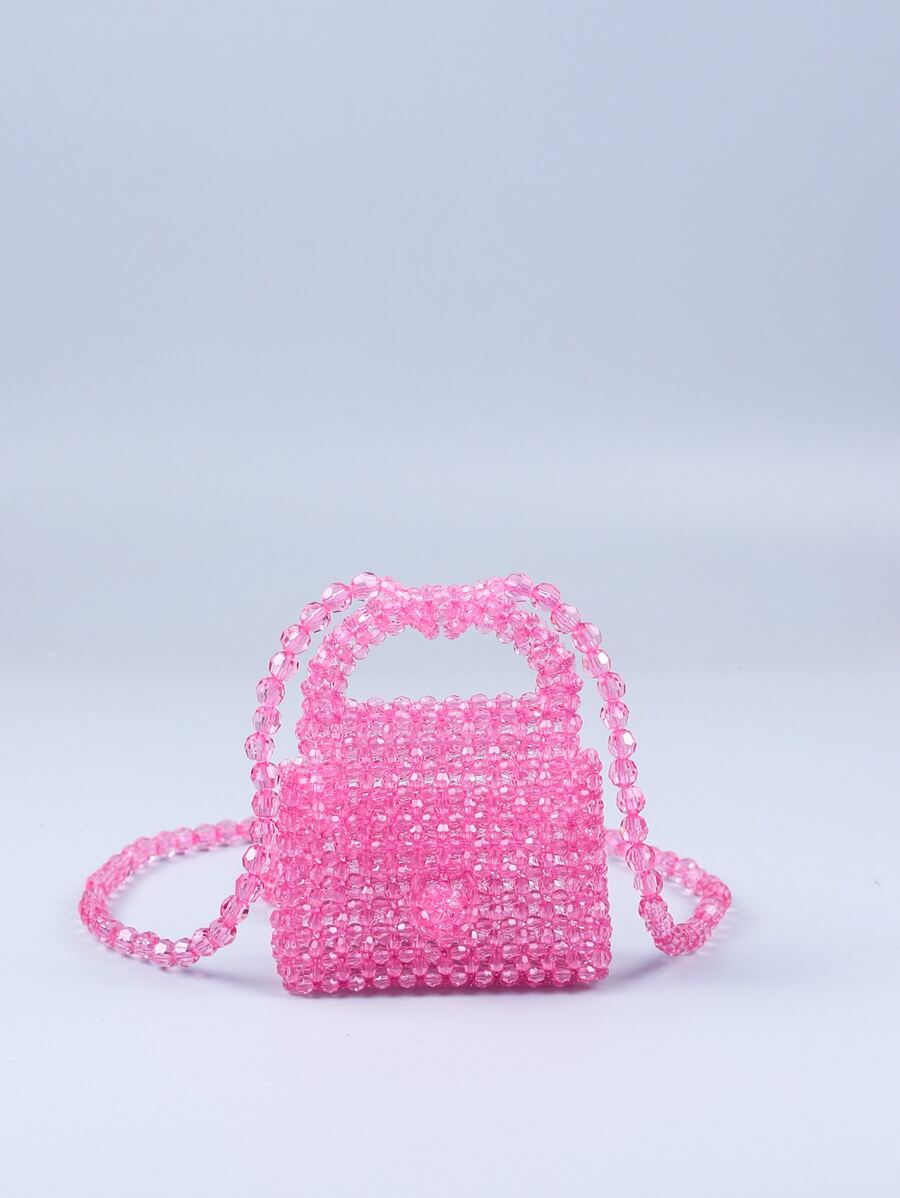 Túi khóa mini có tay cầm đính cườm acrylic, túi đeo chéo hoặc đeo vai - Màu Hồng baby - Xem 1