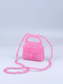 Túi khóa mini có tay cầm đính cườm acrylic, túi đeo chéo hoặc đeo vai - Màu Hồng baby - Xem 2