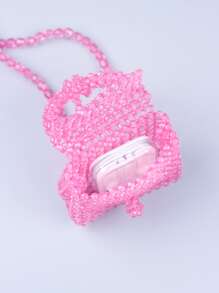 Túi khóa mini có tay cầm đính cườm acrylic, túi đeo chéo hoặc đeo vai - Màu Hồng baby - Xem 5