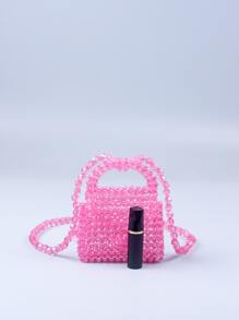 Túi khóa mini có tay cầm đính cườm acrylic, túi đeo chéo hoặc đeo vai - Màu Hồng baby - Xem 7