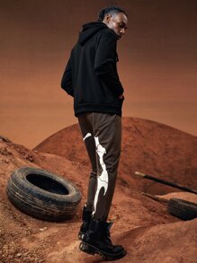 ROMWE MEN Hombres Pantalones deportivos con estampado de letra - Café integral - Ver 3