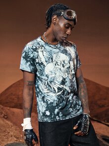 ROMWE MEN Guys Tie Dye Skull Print Tee - Multicolor - View 5