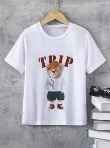 Boys Bear & Letter Graphic Tee - White - View 1