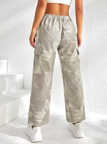 Floral Print Flap Pocket Cargo Jeans - Light Grey - View 2