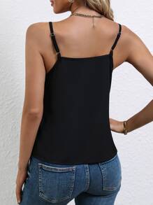 SHEIN LUNE Top de tirantes con lentejuela en contraste - Negro - Ver 2